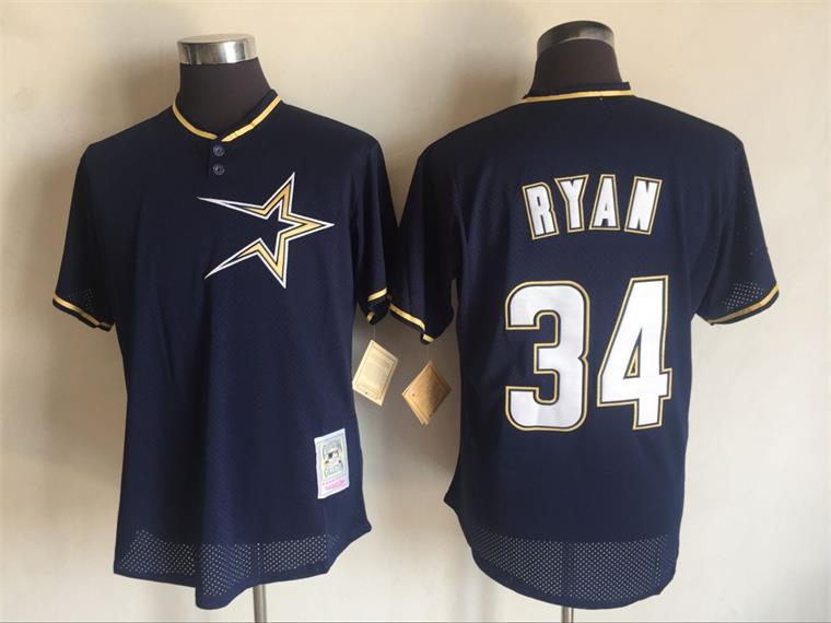 2017 MLB Houston Astros #34 Nolan Ryan Blue Throwback Jerseys